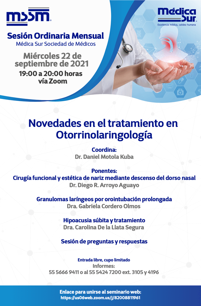 Sesi�n Ordinaria Mensual: Novedades en el tratamiento en Otorrinolaringolog�a